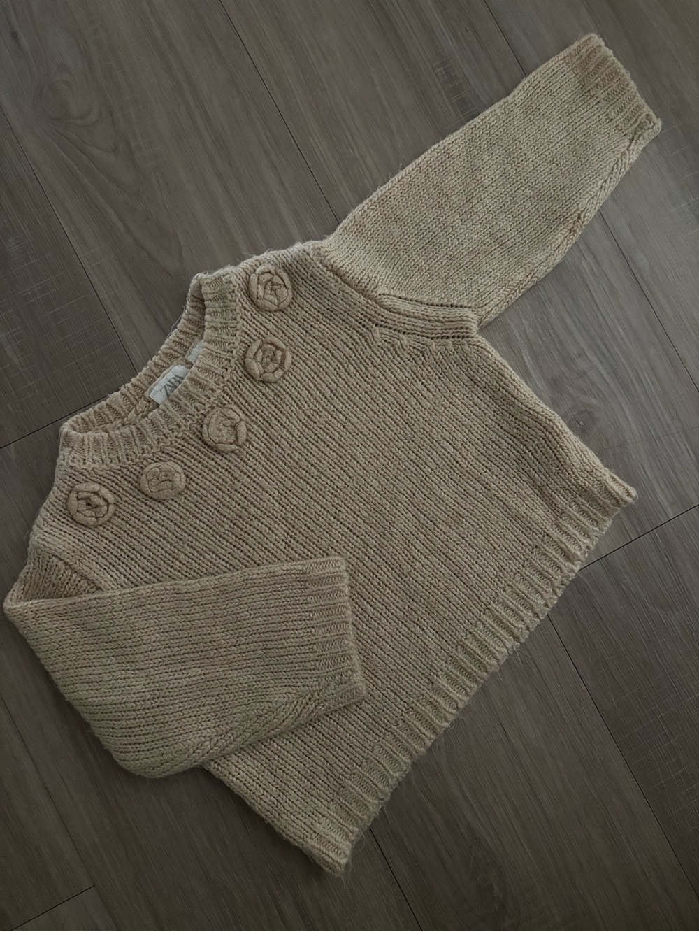 Zara Girl Cream Knit Sweater with Crochet Rose Details 3T